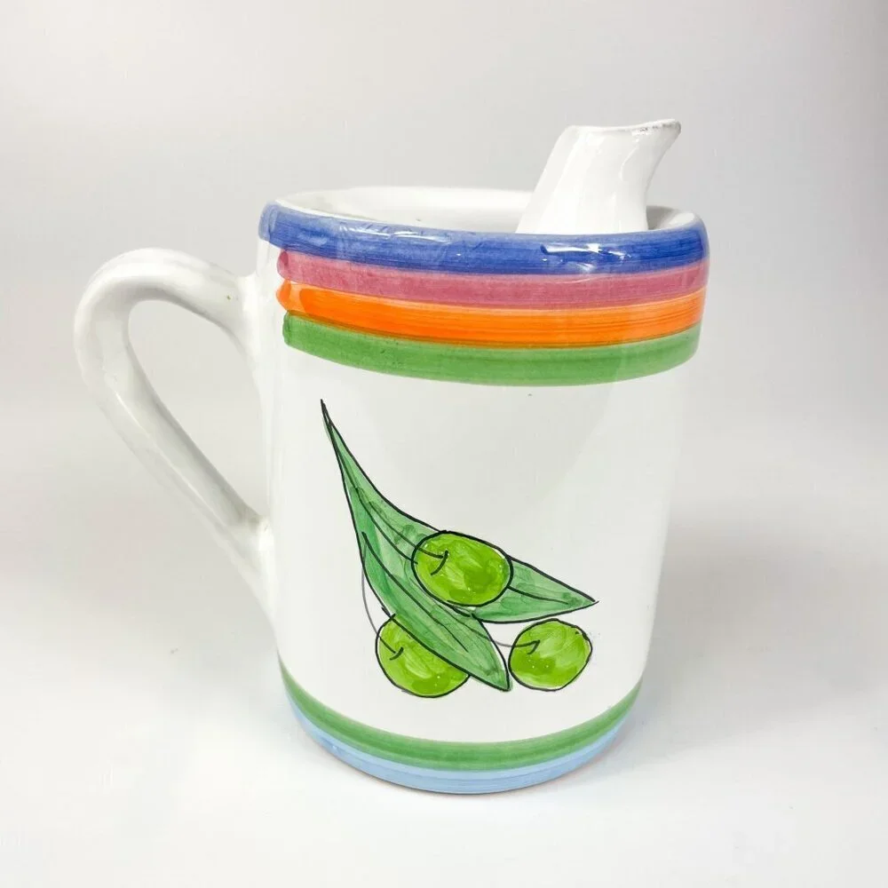 Caleca Italy Hand-Painted Italian Ceramic Olive Oil Dispenser Jug
